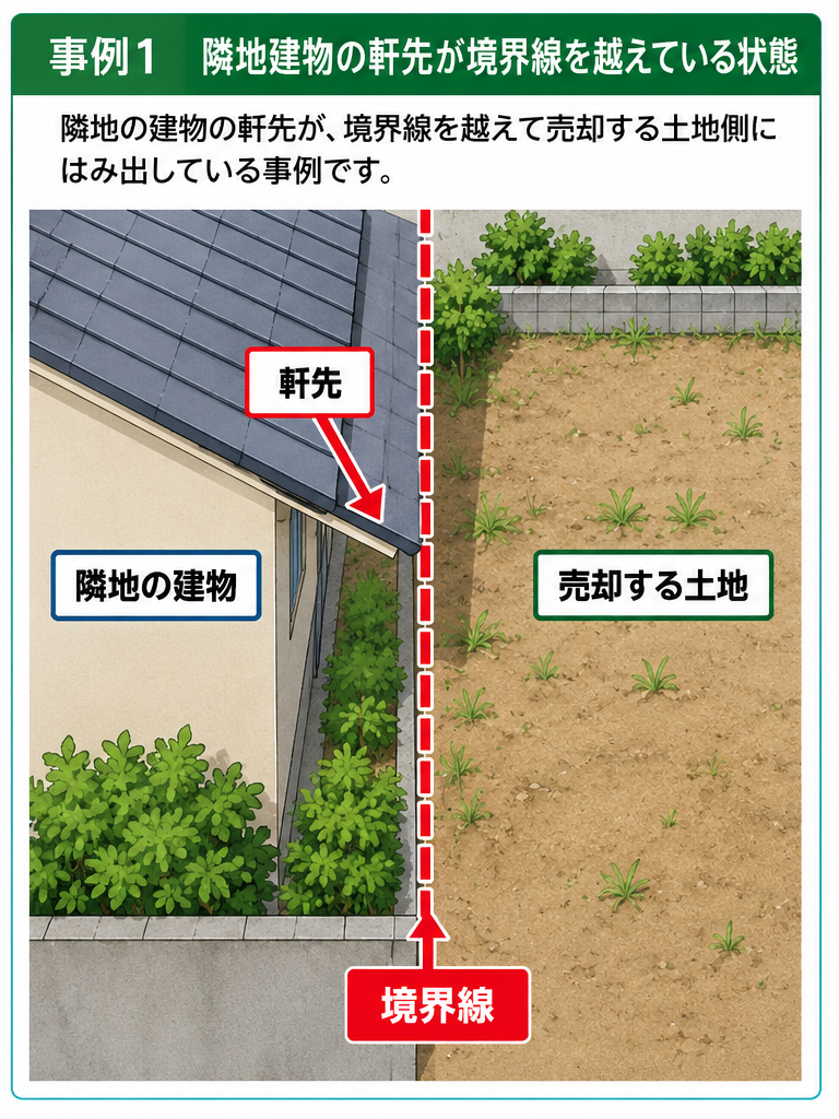 隣地建物の軒先が境界線を越えている状態