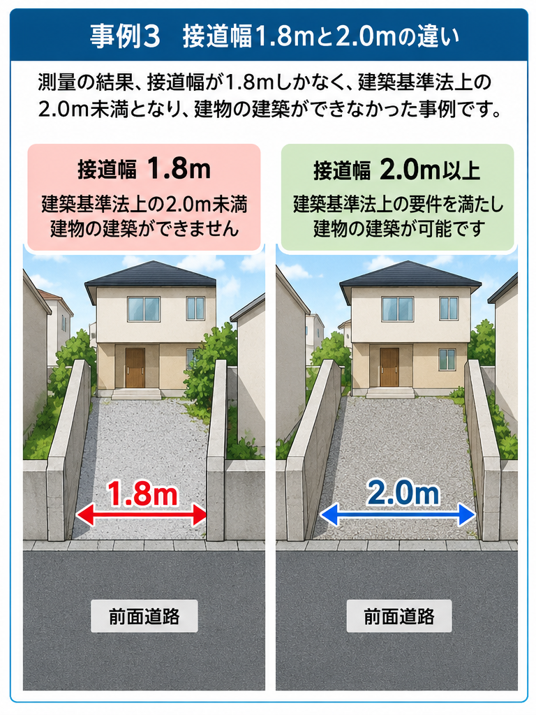旗竿地の間口1.8mと2.0mの比較